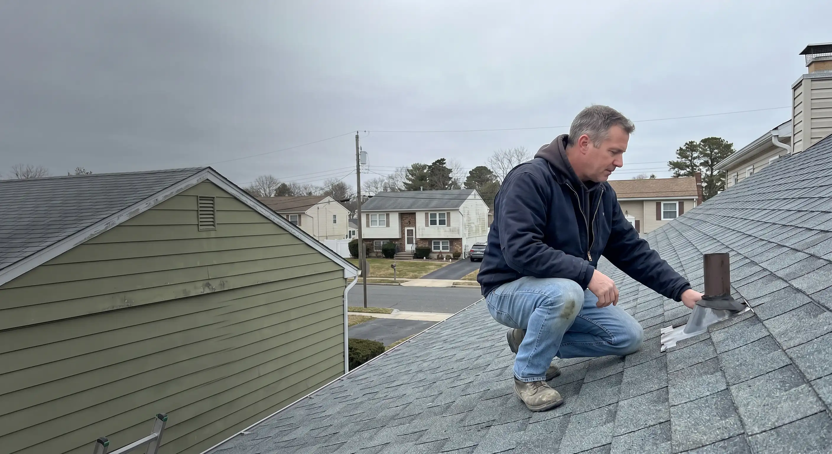 Dave Kearns on a South Jersey roof job beside the work truck